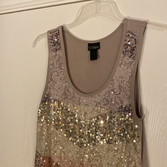 Daytrip tunic grayish taupe with silver, bronze, gray sequins. Size Medium - Picture 4 of 7